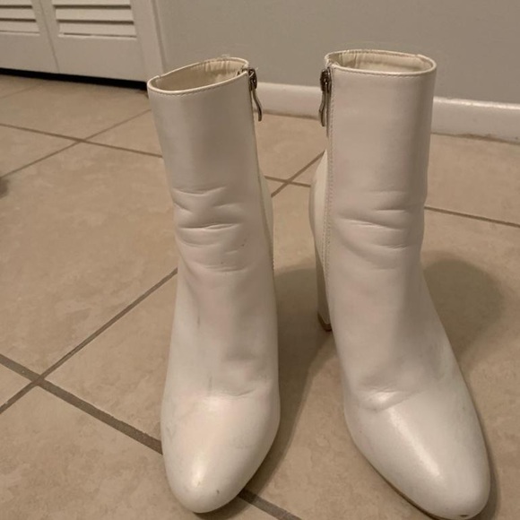 white faux leather ankle boots